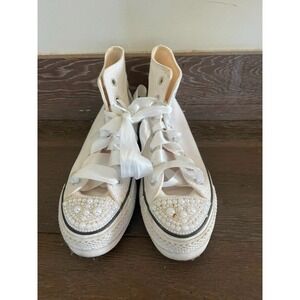 Converse Chuck Taylor All Star White Pearl Ribbon Lace Sneakers Women's US 7